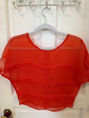 Selena Gomez Orange Sheer Layered Crop Top